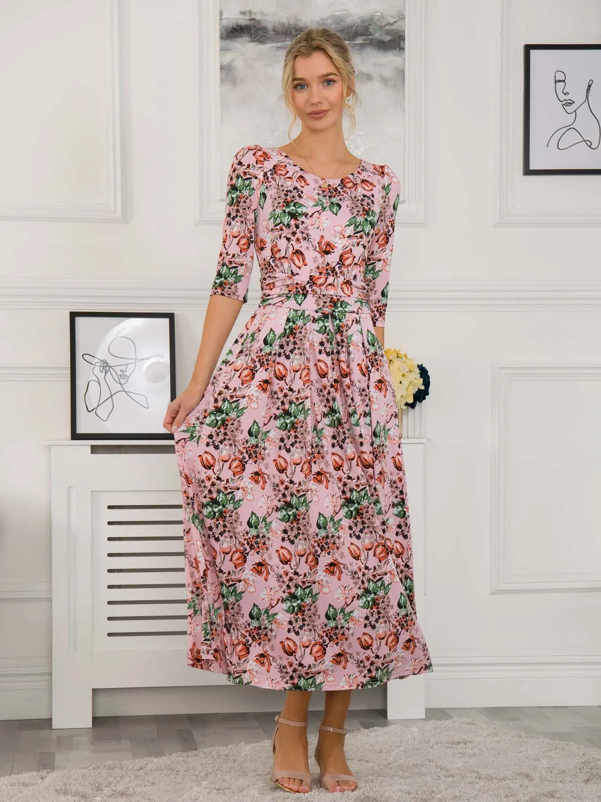 Dorothy Abstract Floral Print Dress, Pink Floral