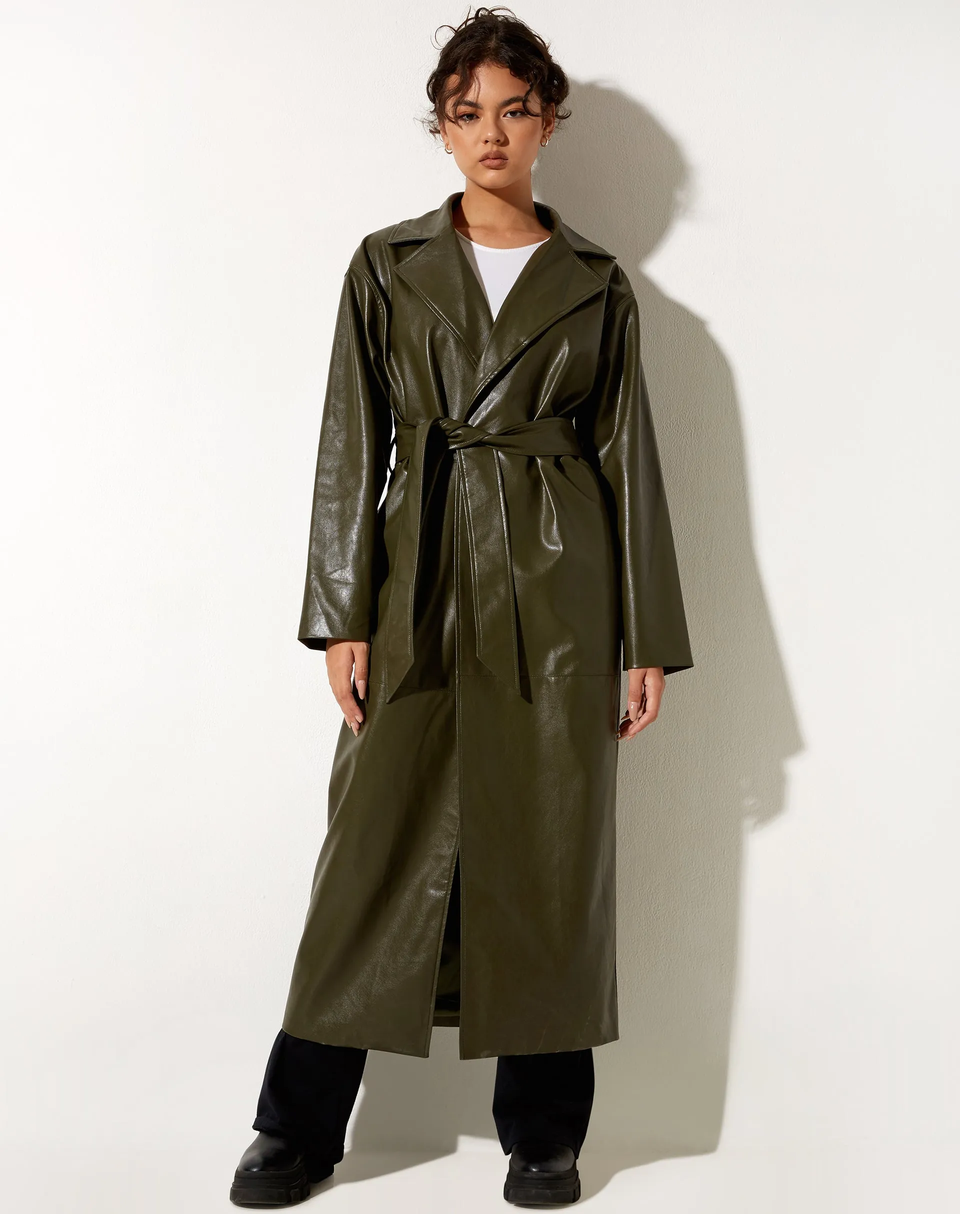 Ejo Trench Coat in PU Dark Olive