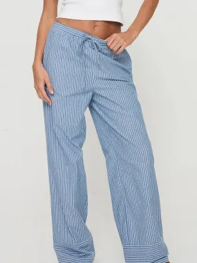 Elastic Casual Blue Loose Basics Versatility Daily Striped Pants