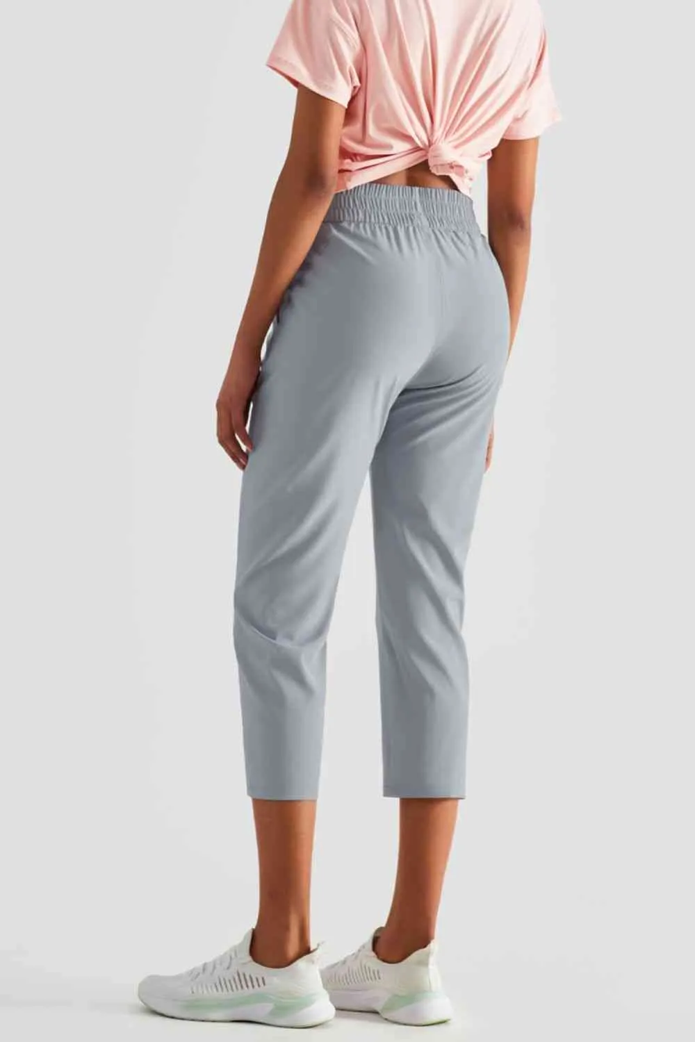 Elastic Waist Cropped Sports Pants