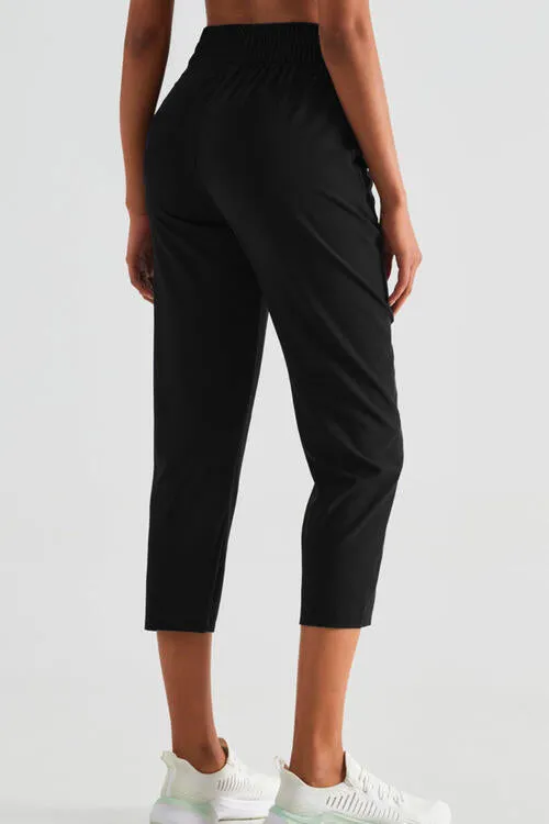 Elastic Waist Cropped Sports Pants