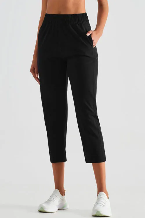 Elastic Waist Cropped Sports Pants