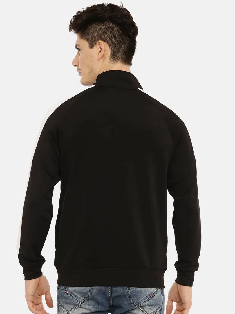 Elegant Black Solid Polyester Track Jacket For Men