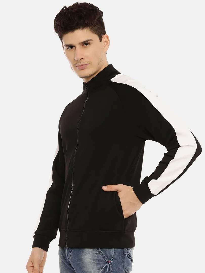 Elegant Black Solid Polyester Track Jacket For Men