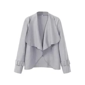 Elegant Women Irregular Pure Color Lapel Long Sleeve Short Jacket