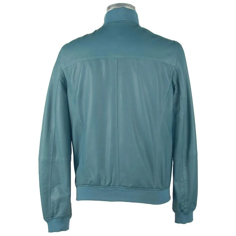 Emilio Romanelli Elegant Petrol Blue Leather Jacket