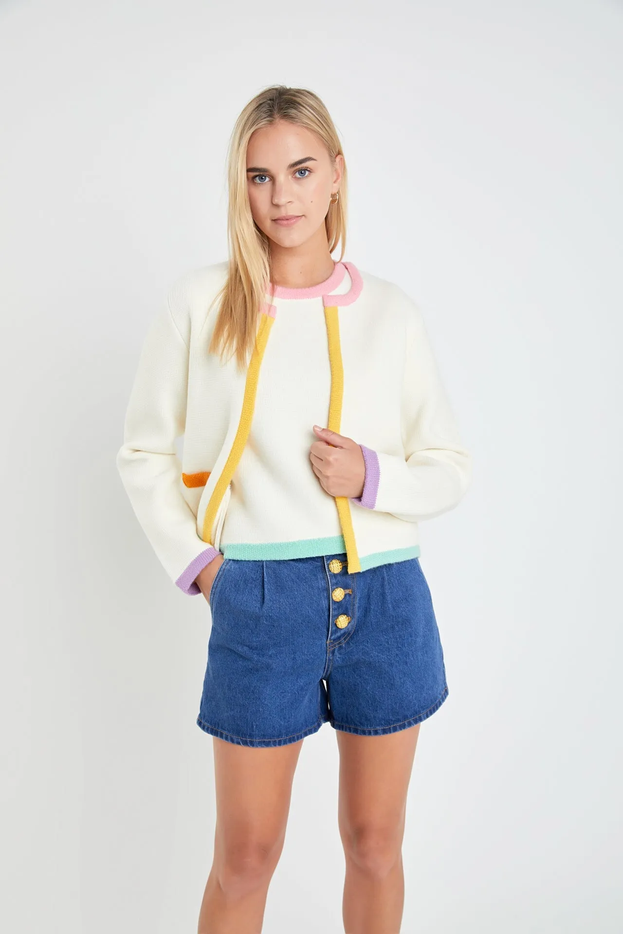 English Factory - Color Block Sweater Cardigan