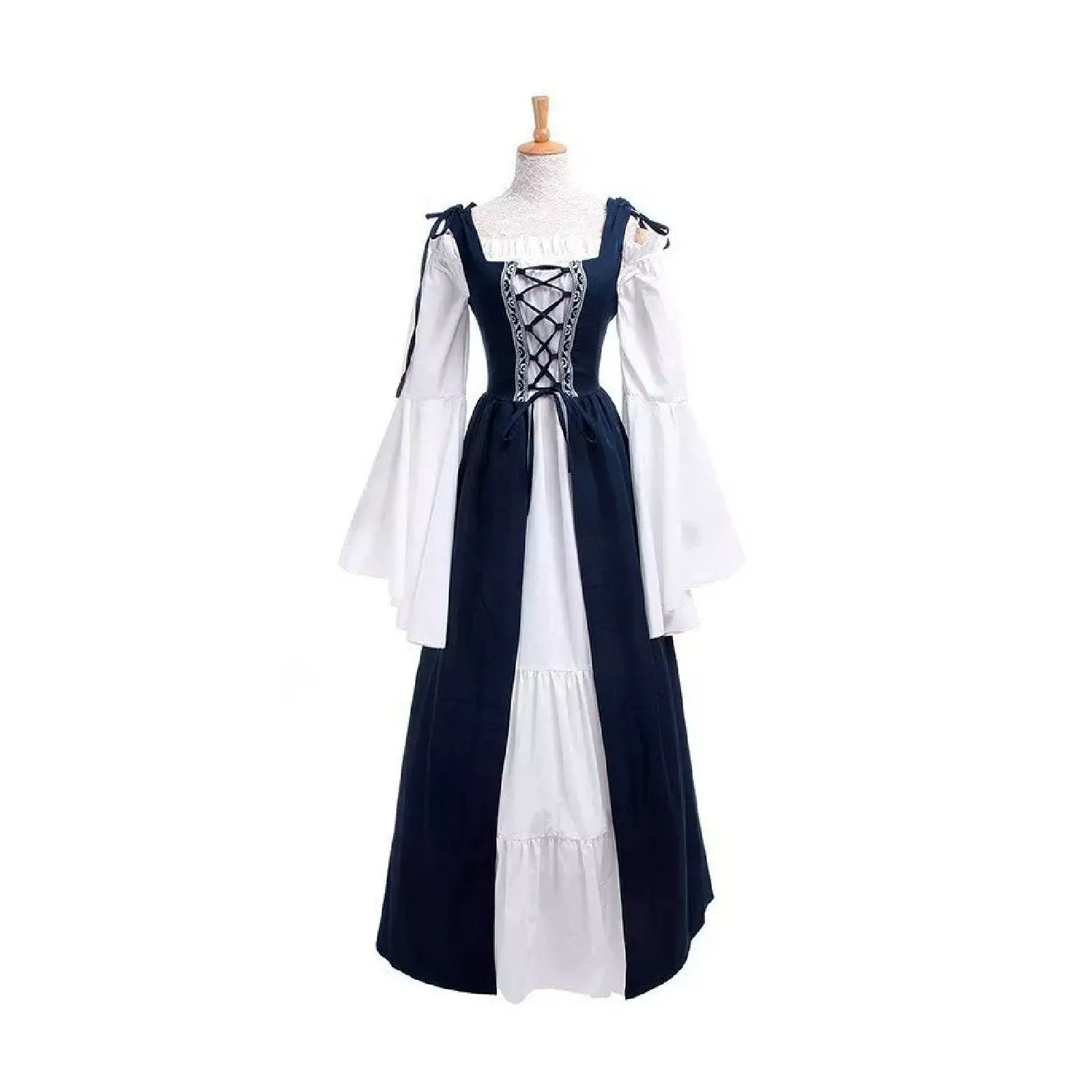 European And American Square Collar Bundle Waist Medieval Renaissance Retro Dress