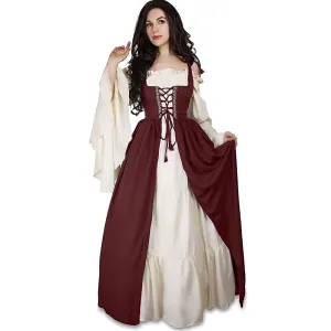 European And American Square Collar Bundle Waist Medieval Renaissance Retro Dress