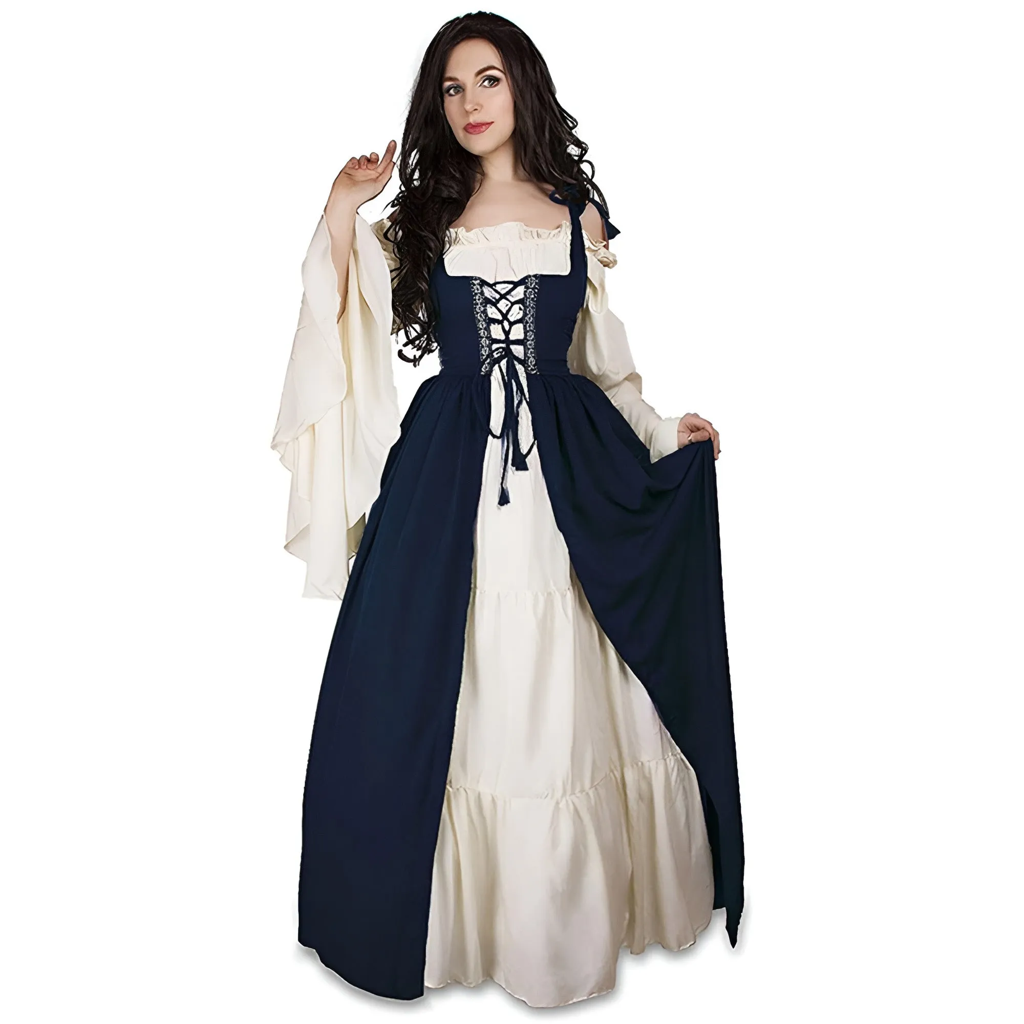 European And American Square Collar Bundle Waist Medieval Renaissance Retro Dress