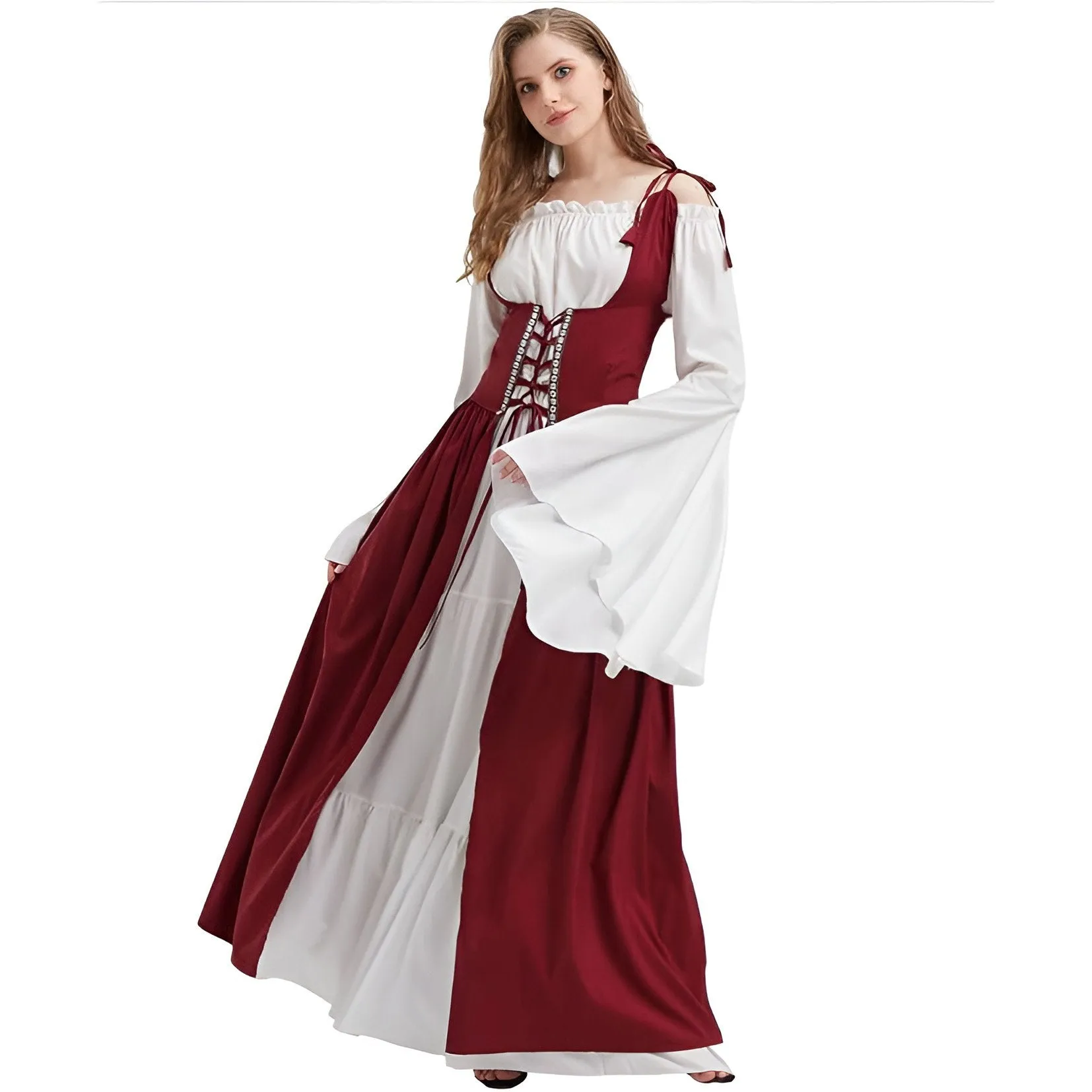 European And American Square Collar Bundle Waist Medieval Renaissance Retro Dress