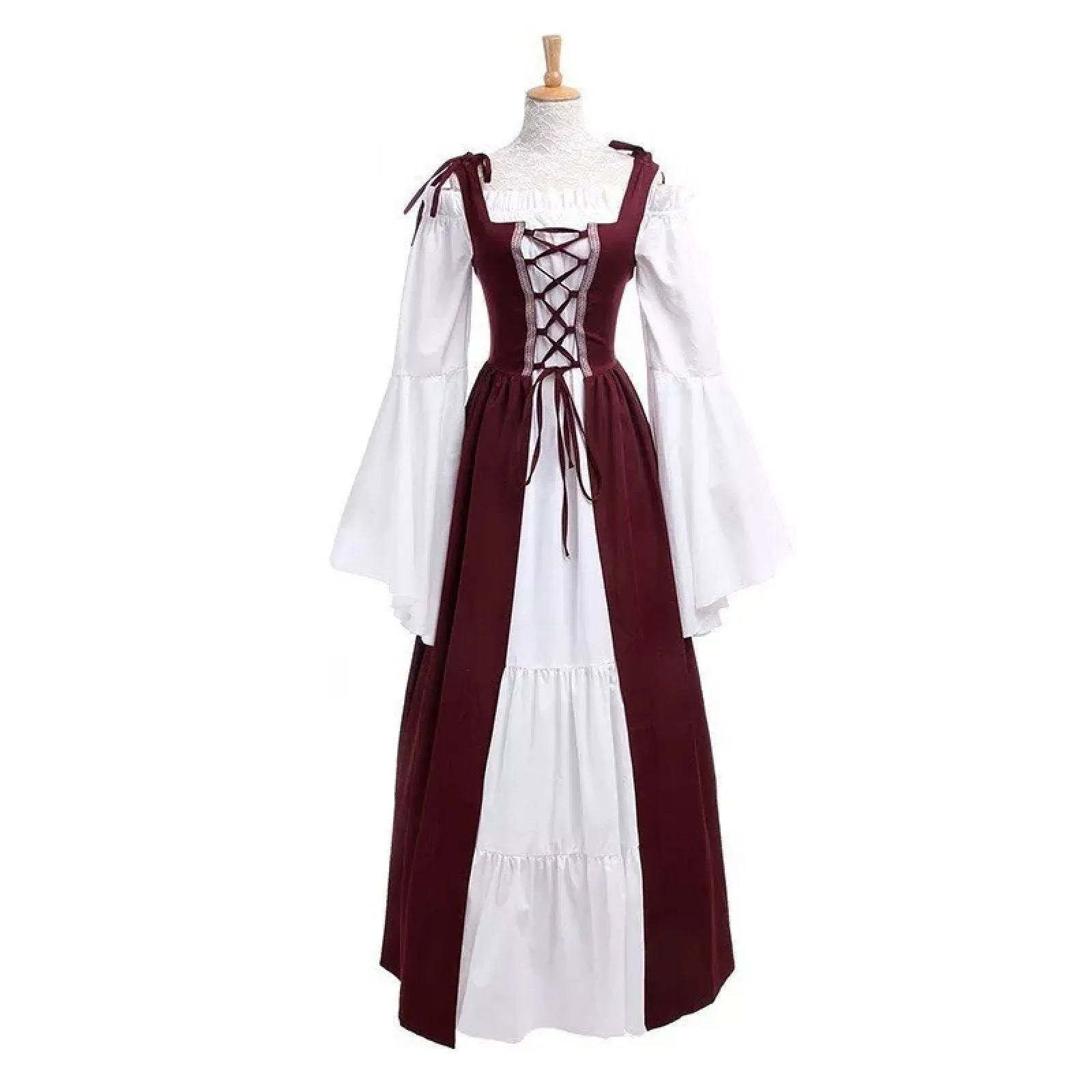 European And American Square Collar Bundle Waist Medieval Renaissance Retro Dress