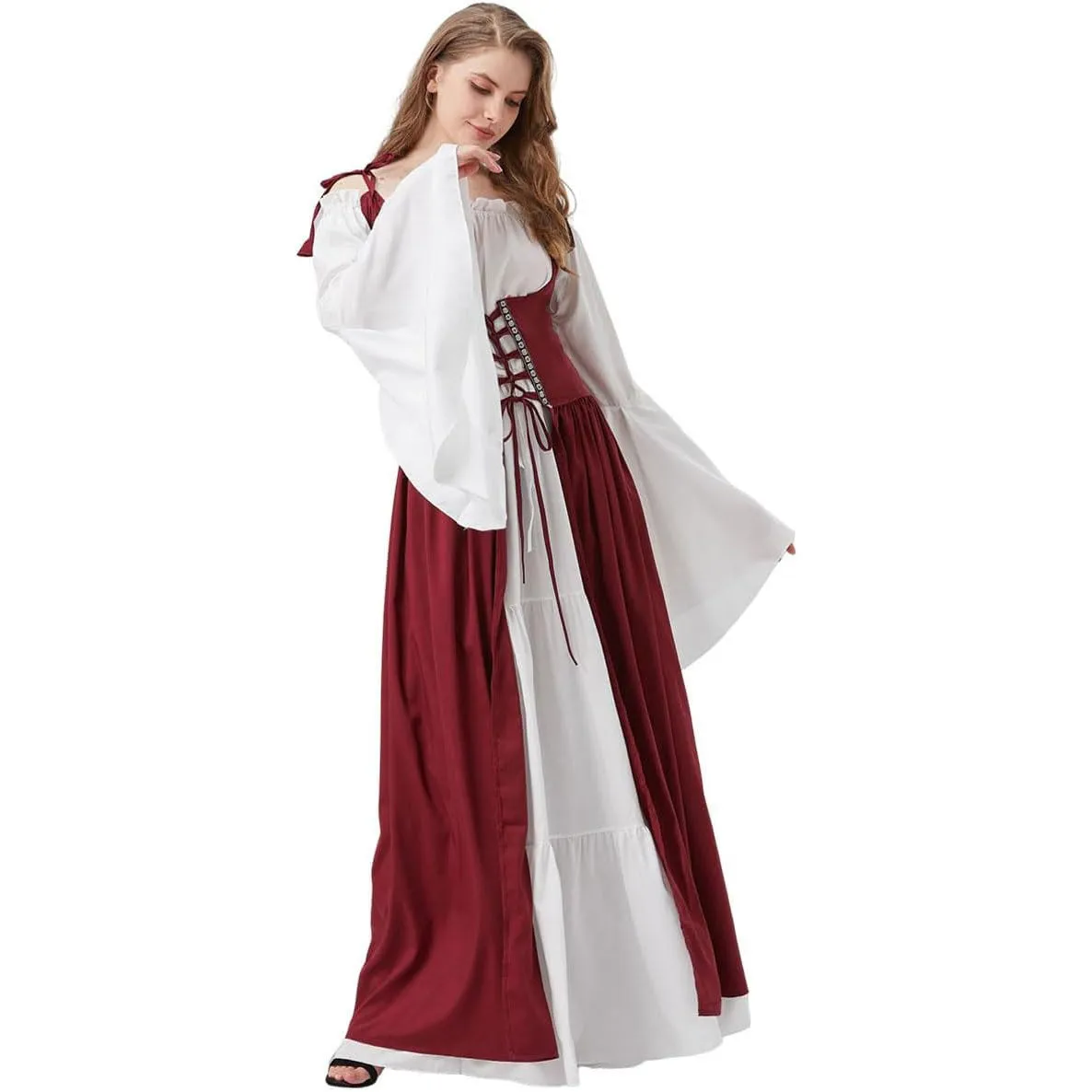 European And American Square Collar Bundle Waist Medieval Renaissance Retro Dress