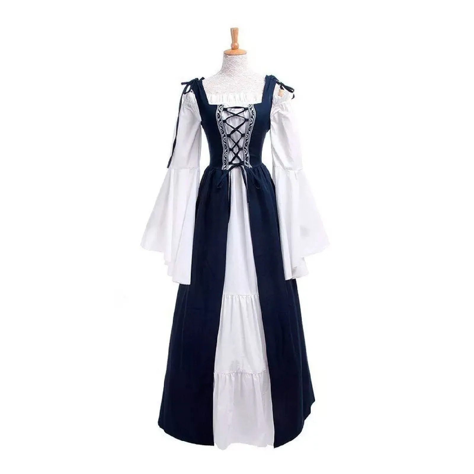 European And American Square Collar Bundle Waist Medieval Renaissance Retro Dress