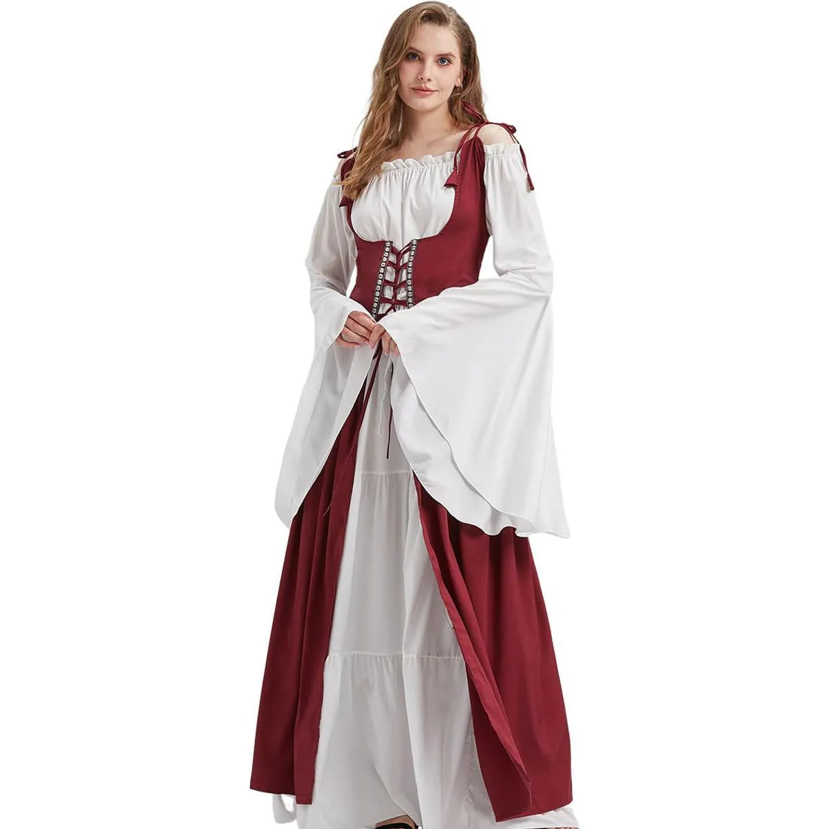 European And American Square Collar Bundle Waist Medieval Renaissance Retro Dress