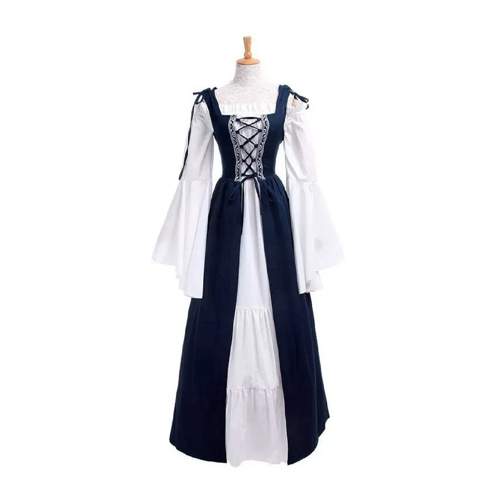 European And American Square Collar Bundle Waist Medieval Renaissance Retro Dress