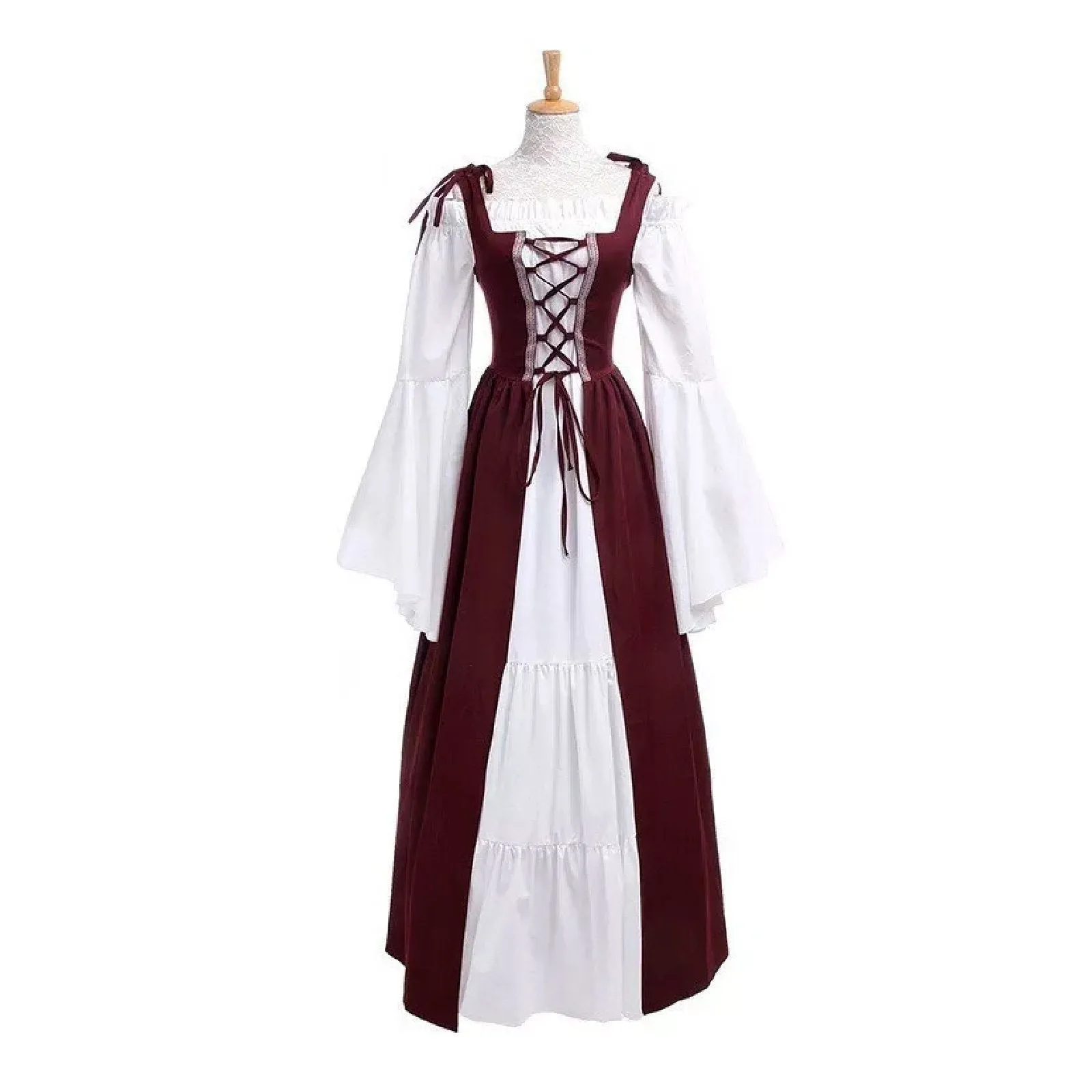 European And American Square Collar Bundle Waist Medieval Renaissance Retro Dress