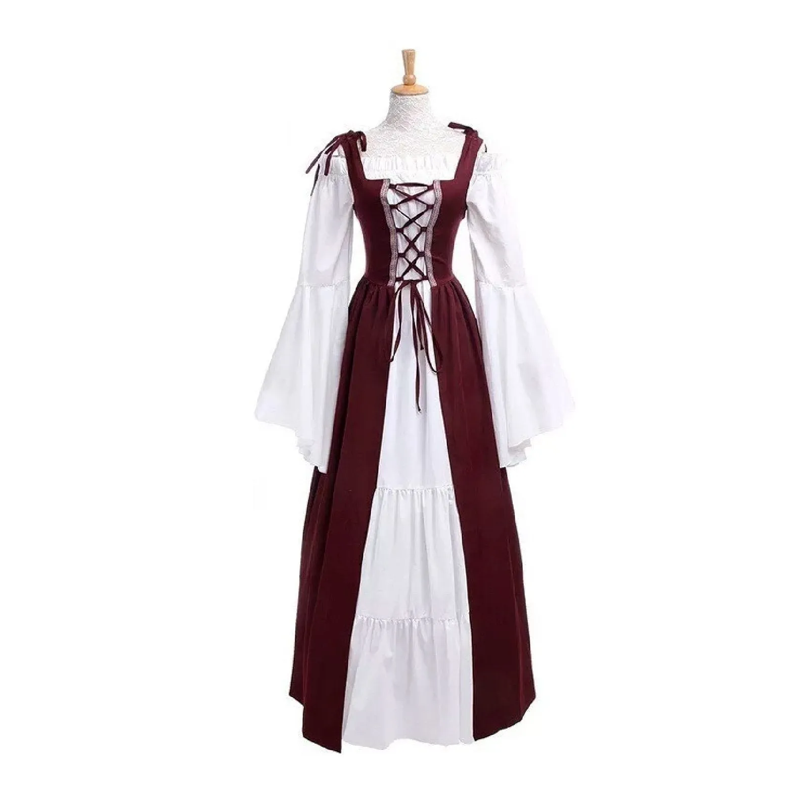 European And American Square Collar Bundle Waist Medieval Renaissance Retro Dress