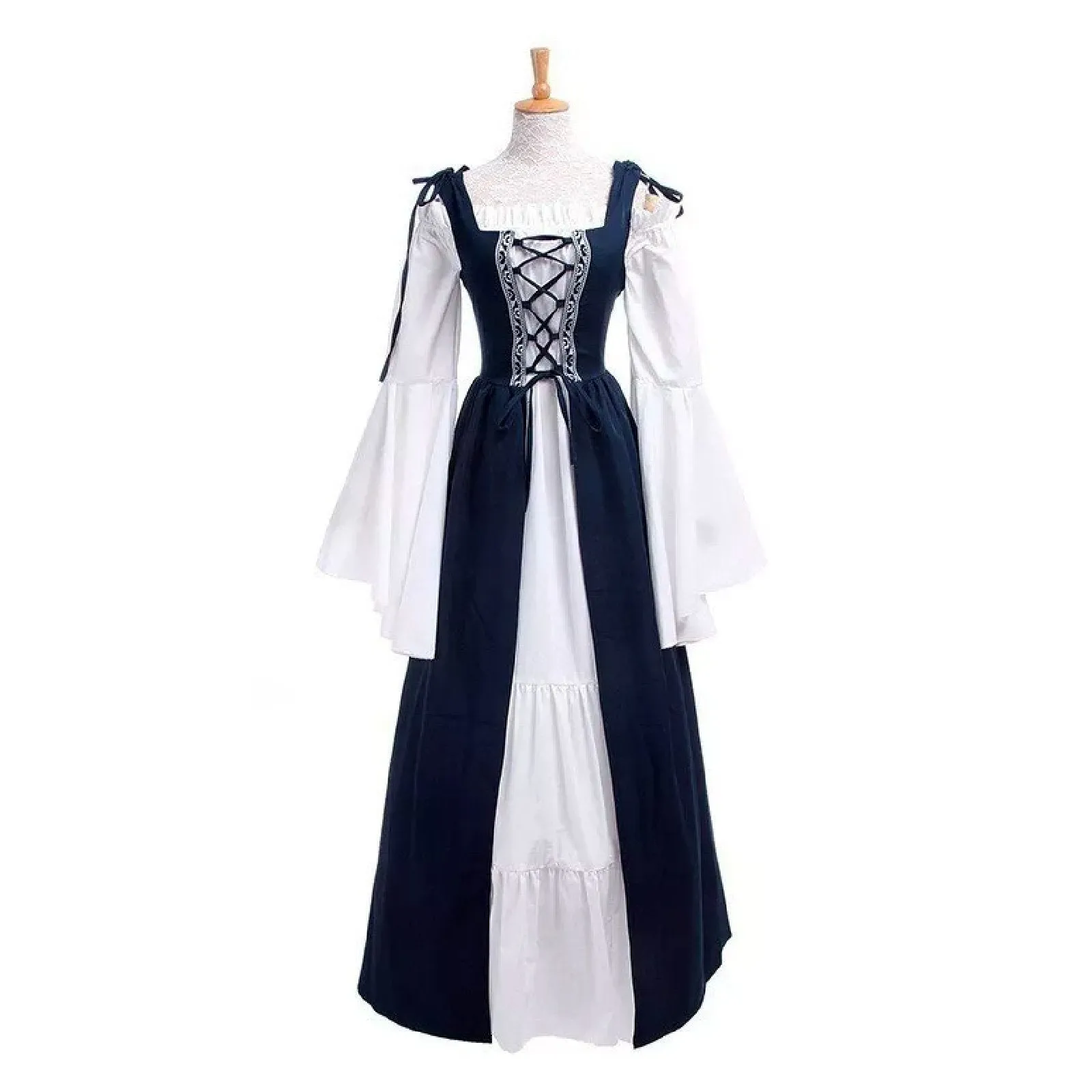 European And American Square Collar Bundle Waist Medieval Renaissance Retro Dress