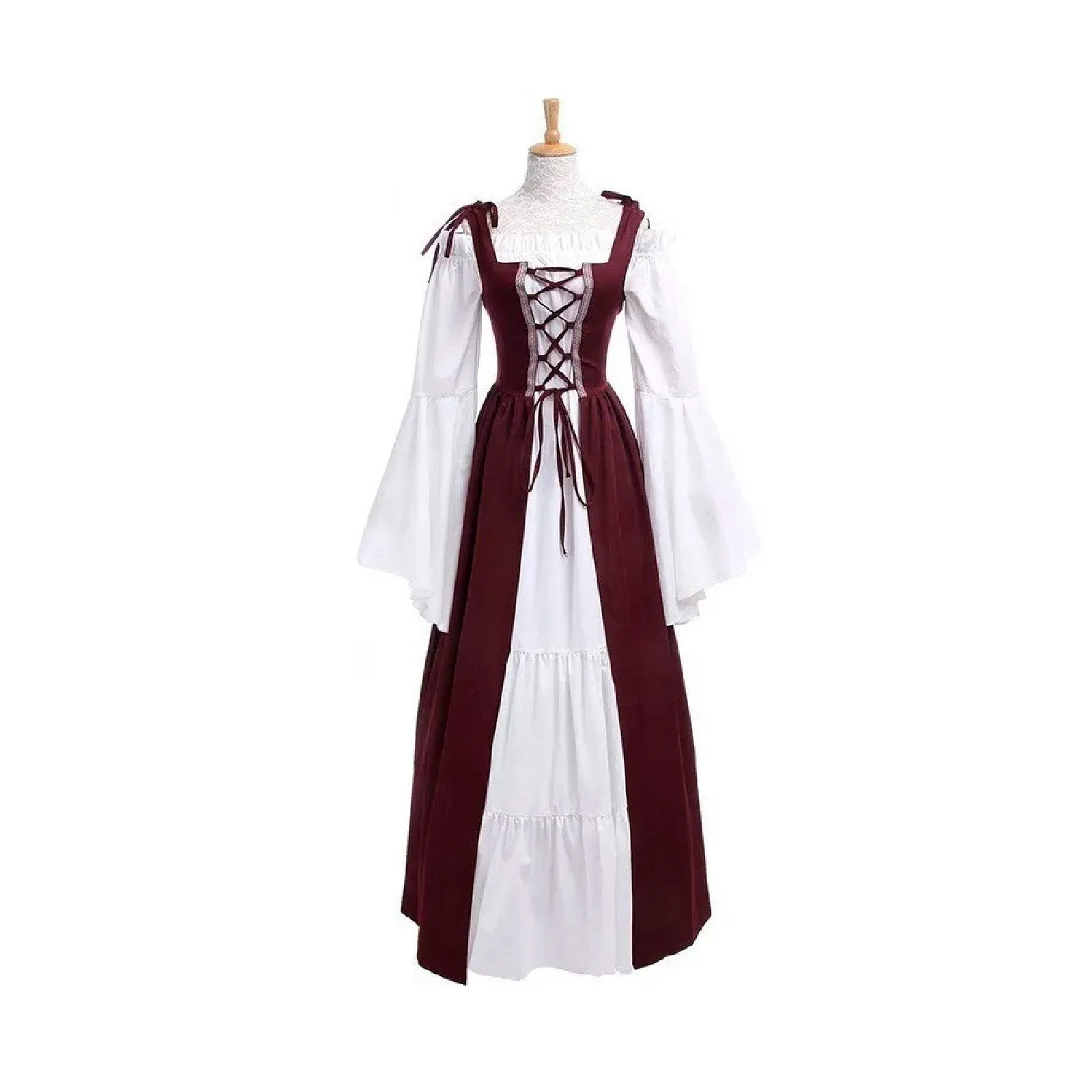 European And American Square Collar Bundle Waist Medieval Renaissance Retro Dress