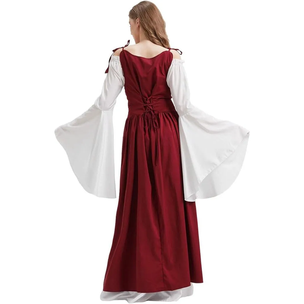 European And American Square Collar Bundle Waist Medieval Renaissance Retro Dress