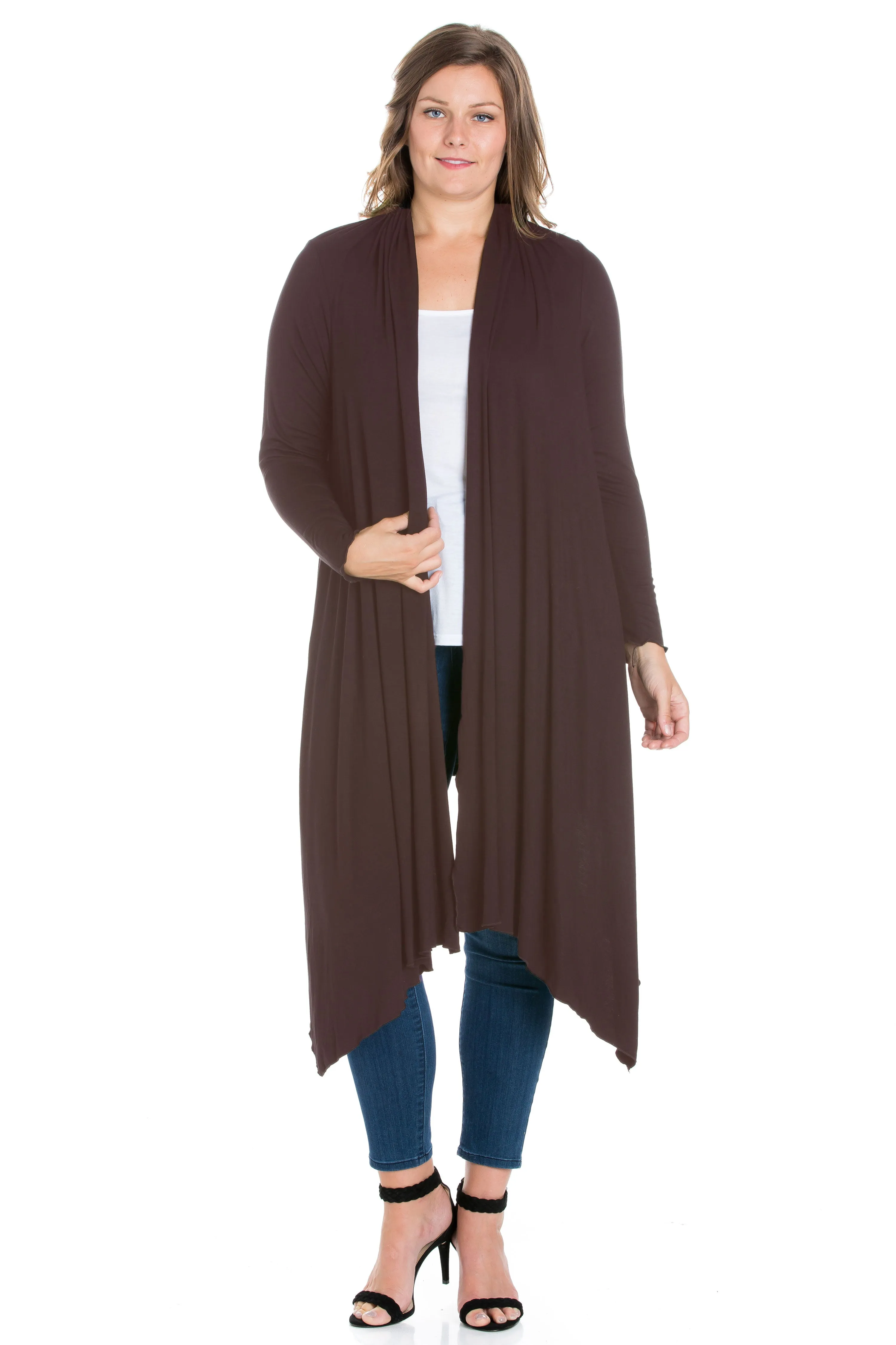 Extra Long Open Front Plus Size Cardigan