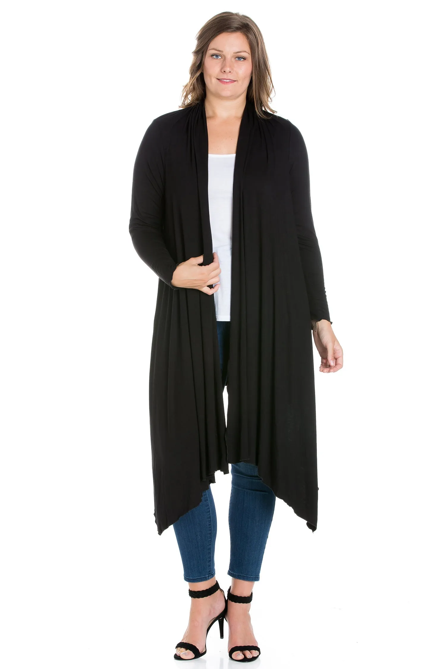 Extra Long Open Front Plus Size Cardigan