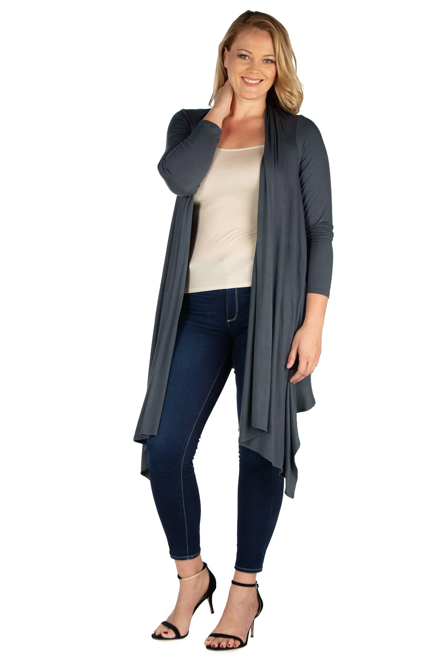 Extra Long Open Front Plus Size Cardigan