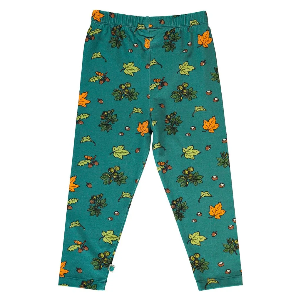 Fall Leaves Leggings in Petroleum Green