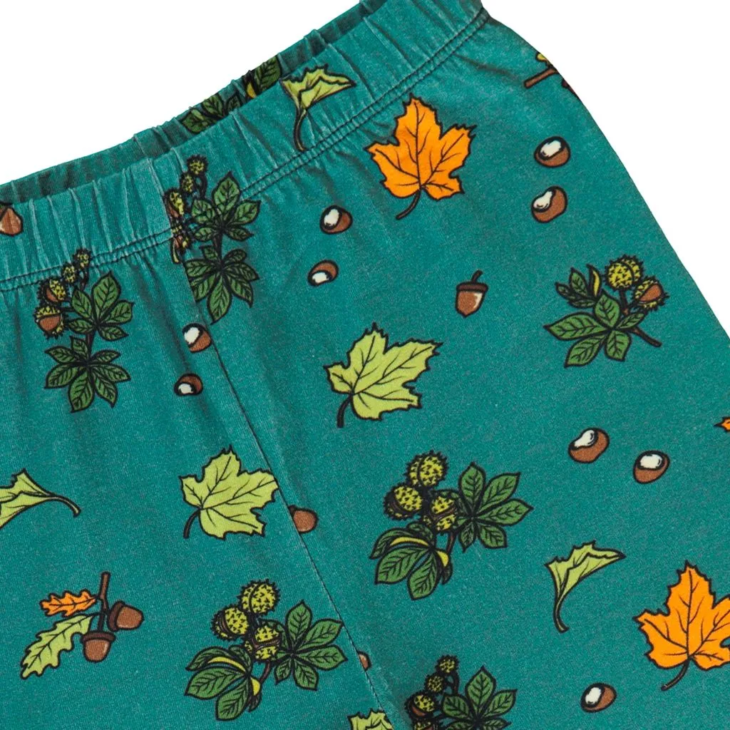 Fall Leaves Leggings in Petroleum Green