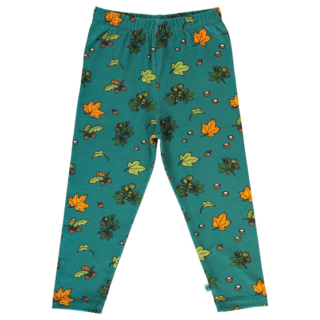 Fall Leaves Leggings in Petroleum Green