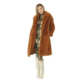 Faux Fur Coat in Burnt Orange