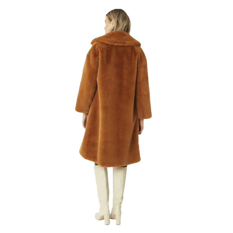 Faux Fur Coat in Burnt Orange