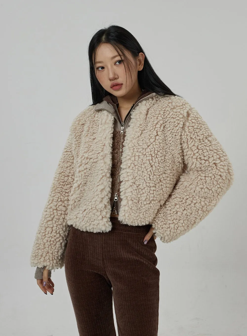 Faux Fur Hook Cropped Jacket CD20