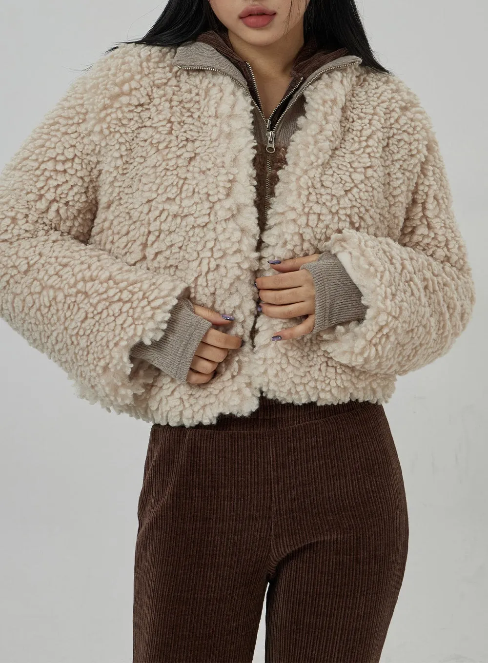 Faux Fur Hook Cropped Jacket CD20