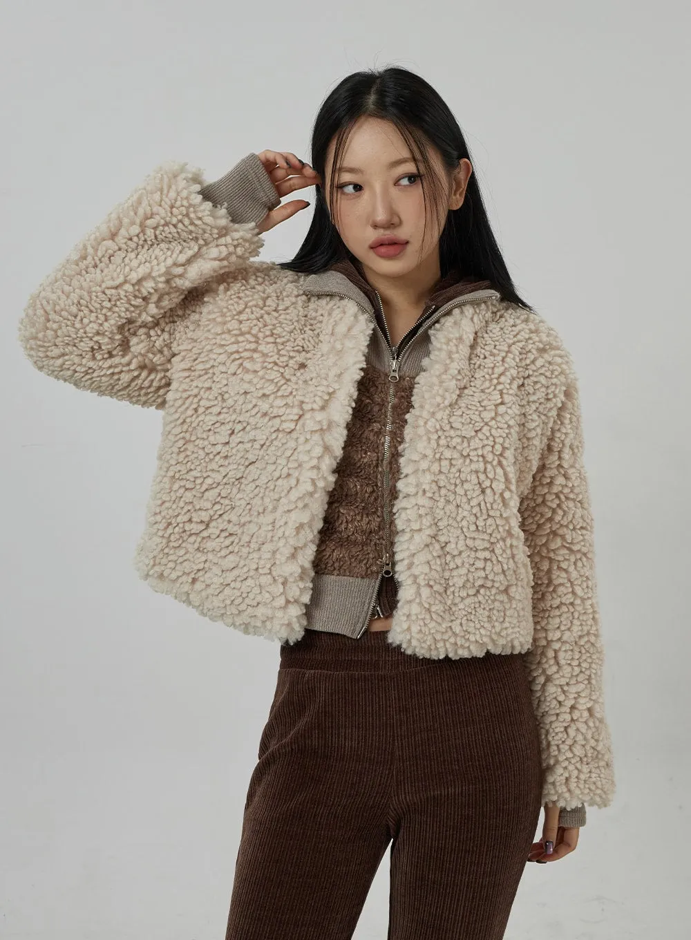 Faux Fur Hook Cropped Jacket CD20