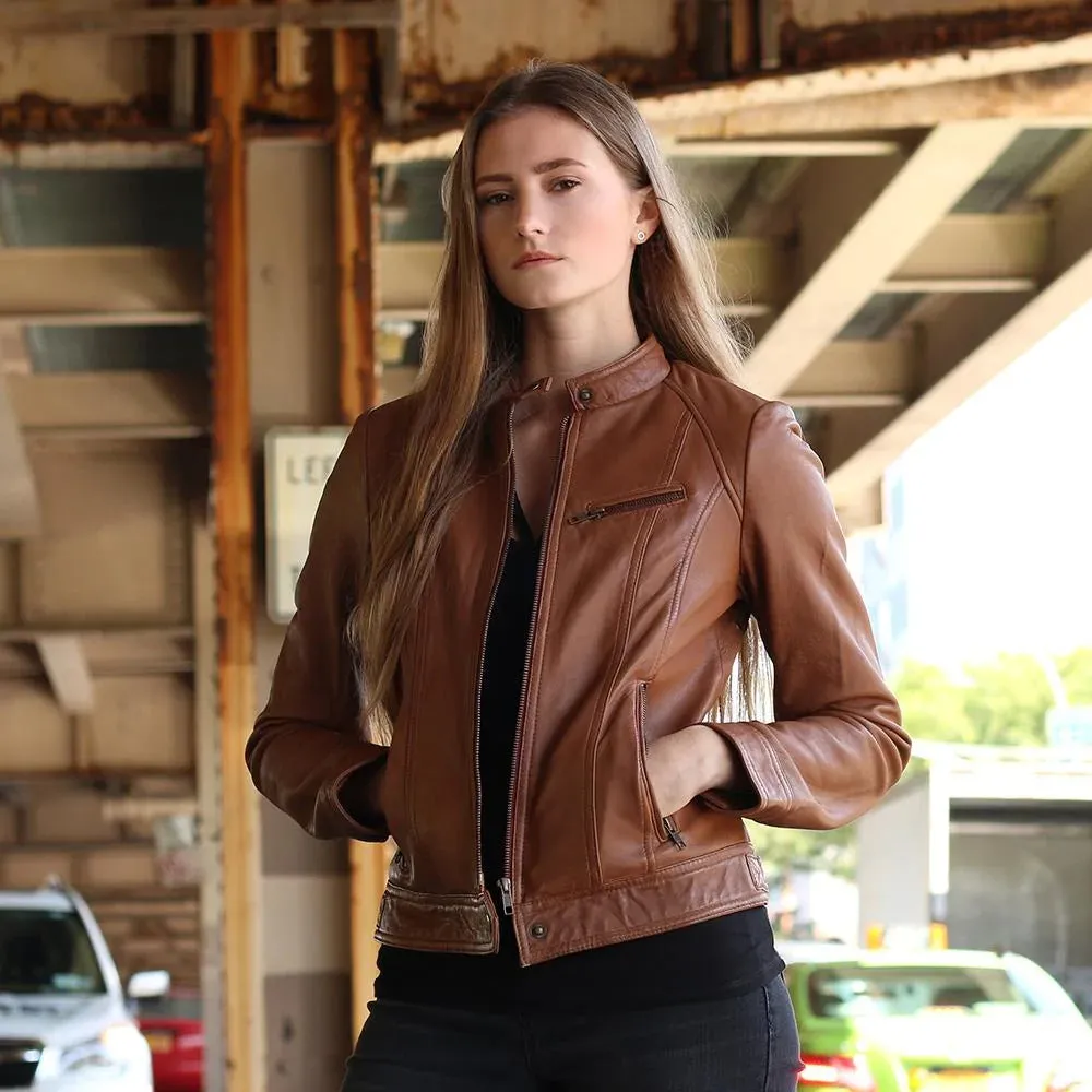 Favorite Womens Fashion Leather Jacket Whiskey