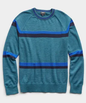 Fine Italian Merino Wool Stripe Crew in Turquoise