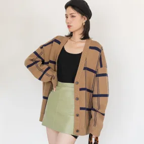 Flytonnshop business casual outfits Autumn and Winter New Mid-Length Wool Sweater Coat Striped Sweater Wool Cardigan Women's Processing Customization Small Batch