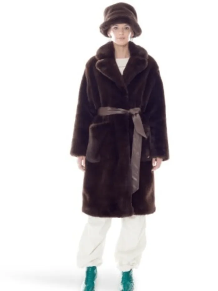 Freed Lily Long Faux Fur Coat in Espresso