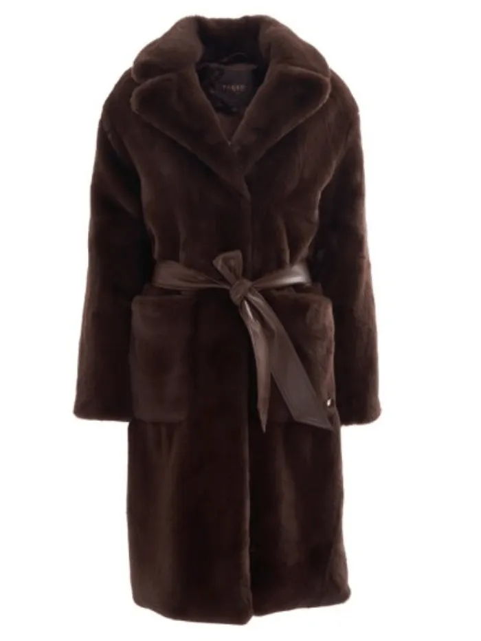 Freed Lily Long Faux Fur Coat in Espresso