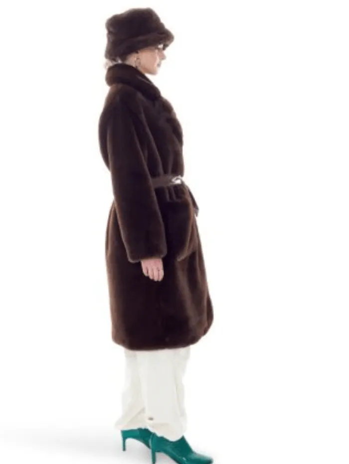 Freed Lily Long Faux Fur Coat in Espresso