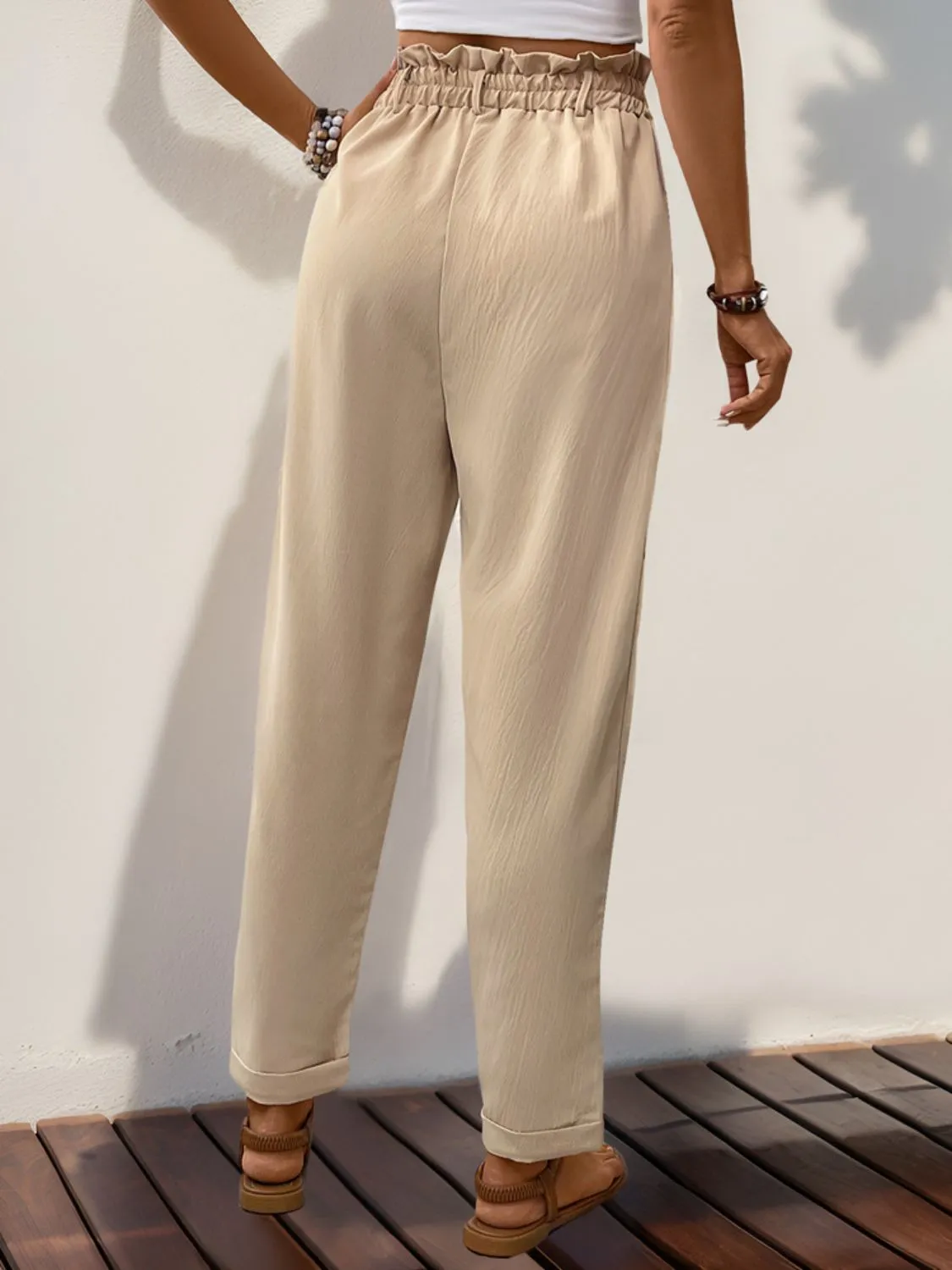 Frill High Waist Pants with Pockets