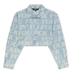 Fuckin Fuck Cropped Denim Jacket (Light Wash)