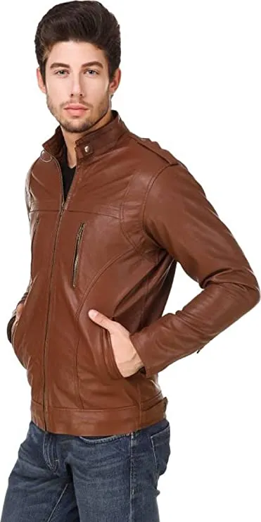 Garmadian Brown Faux Leather Jacket for Men