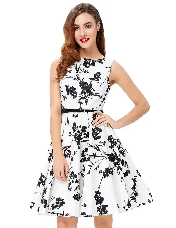 Grace Karin Women Summer Dress 2022 Lady Floral Retro Floral Dresses Casual Party Robe Rockabilly Dress Belt Print New Fashion