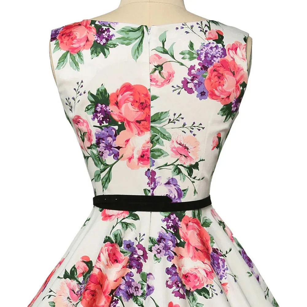 Grace Karin Women Summer Dress 2022 Lady Floral Retro Floral Dresses Casual Party Robe Rockabilly Dress Belt Print New Fashion