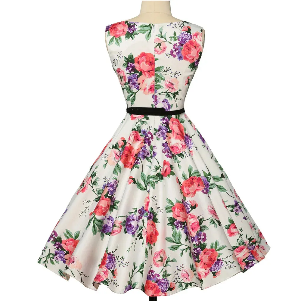 Grace Karin Women Summer Dress 2022 Lady Floral Retro Floral Dresses Casual Party Robe Rockabilly Dress Belt Print New Fashion