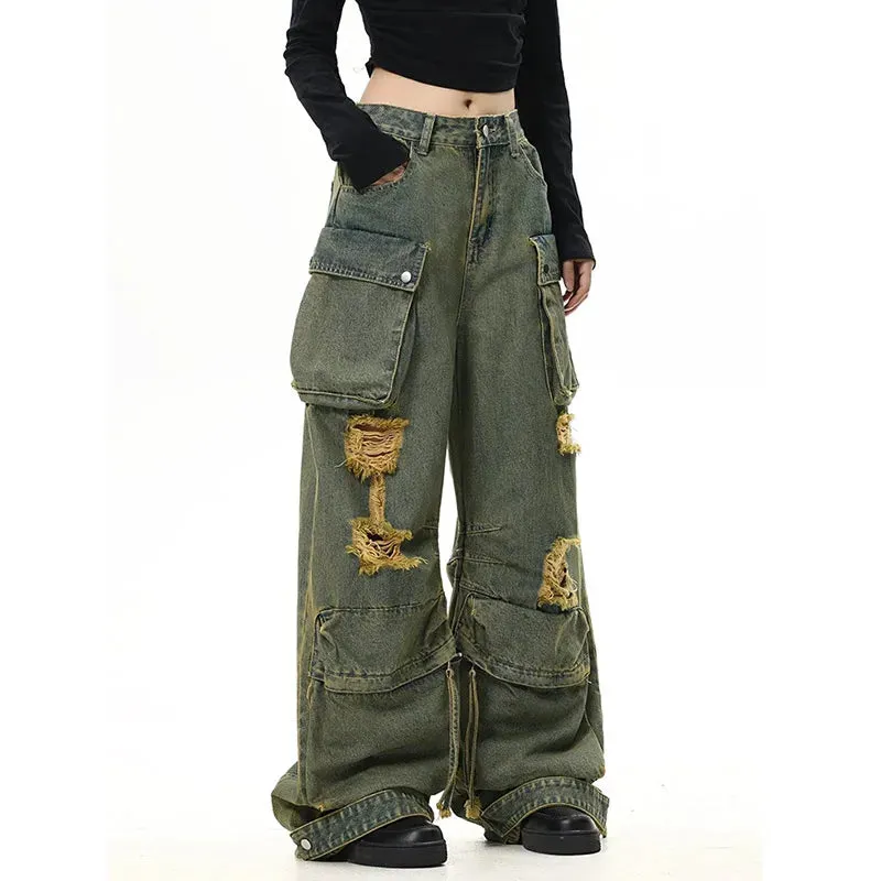 Green Y2K Vintage Streetwear Baggy Denim Pants