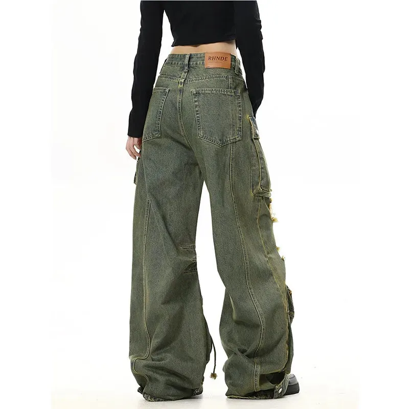 Green Y2K Vintage Streetwear Baggy Denim Pants